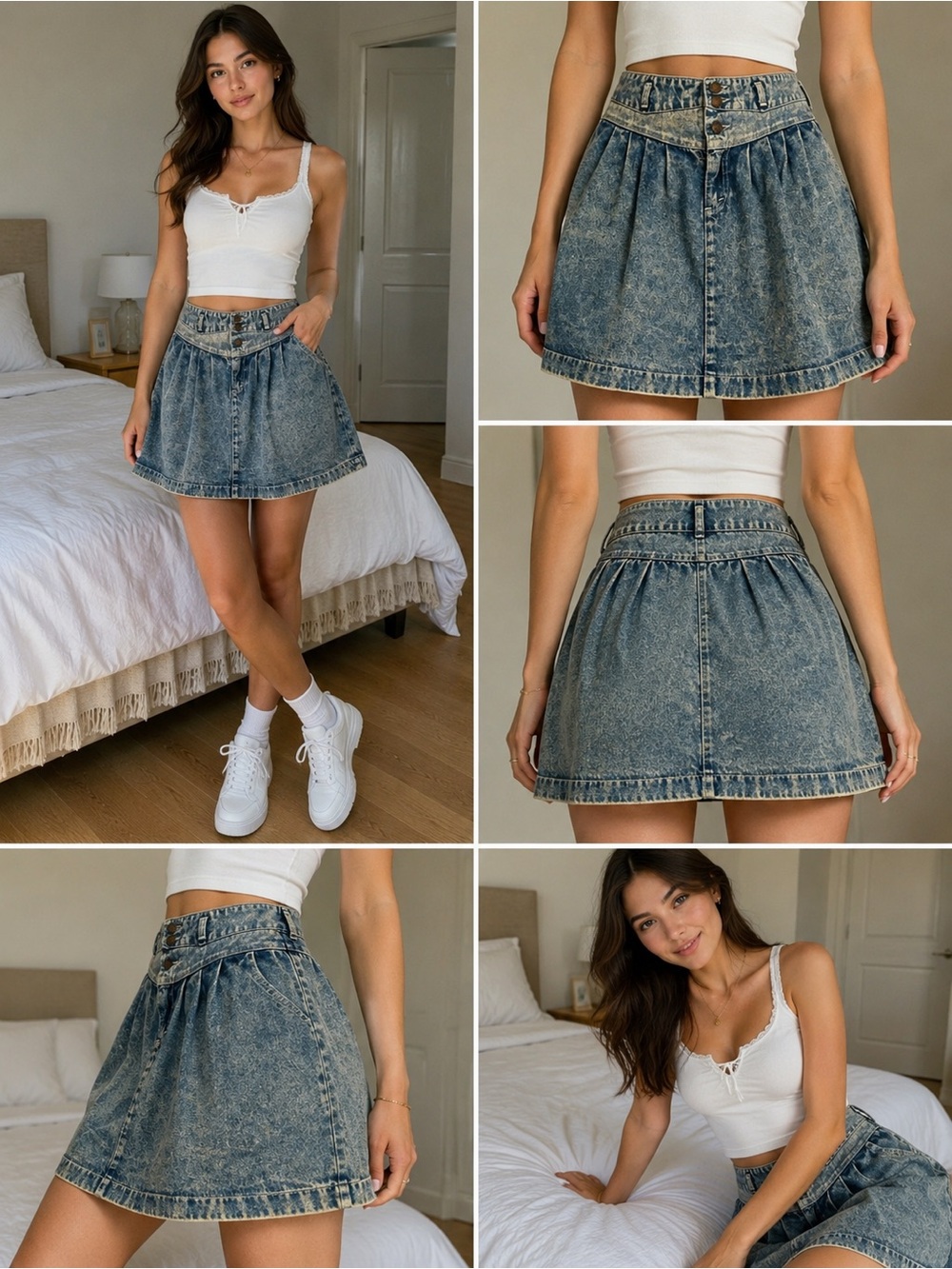 Vintage Levi’s Acid Wash Pleated Denim Mini Skirt High Waist Retro 80s